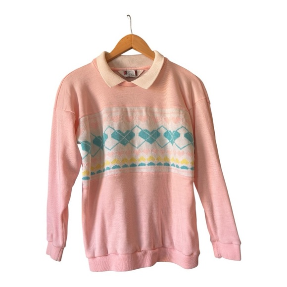 eileen Sweaters - Eileen Vintage Double Collar Pastel Sweater Size M Hearts
